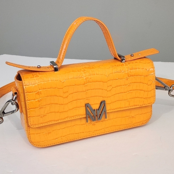 MARCELL VON BERLIN MAXI CROSSBODY BAG ORANGE CROC CROC EMBOSSED GLOSSY LEATHER - Picture 2 of 11